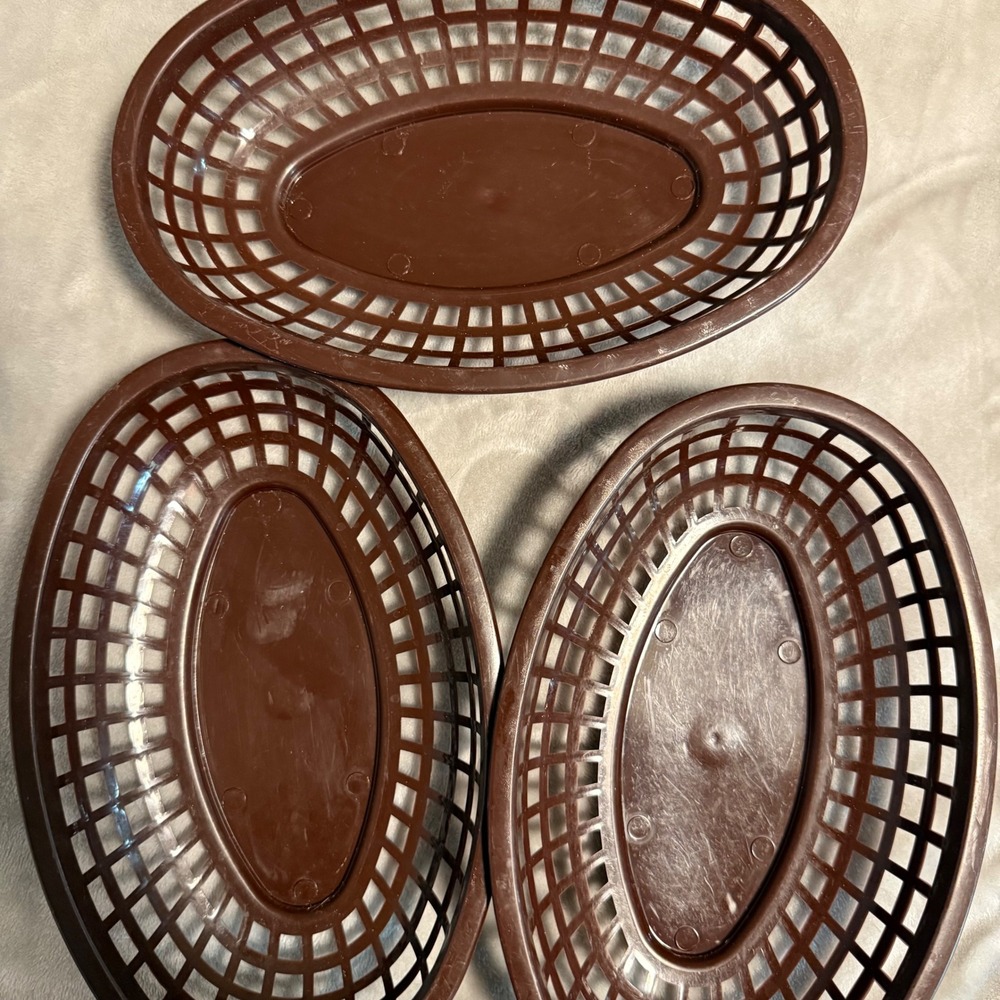 Vintage TableCraft Brown Plastic Oval Food Baskets No.1074‎ USA Set of 3